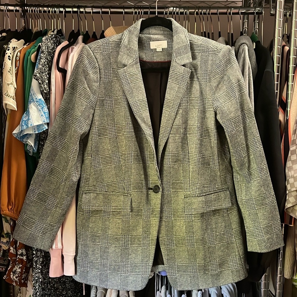 Knit plaid blazer